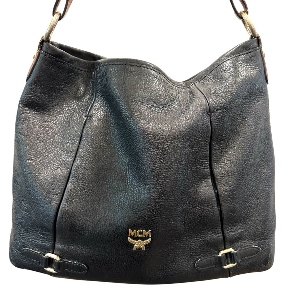 MCM Black Leather Hobo Bag with Gold Hardware